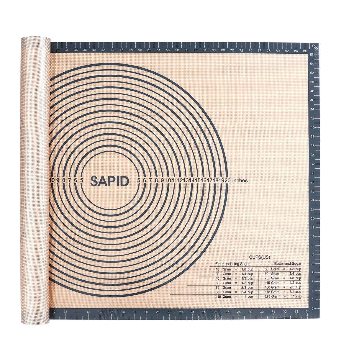 Sapid extra thick silicone pastry mat in gray for large rolling surface.