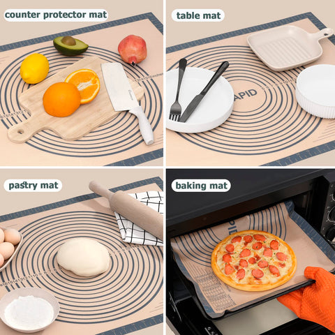 Measurement marks in inches and cm aid precise dough rolling.