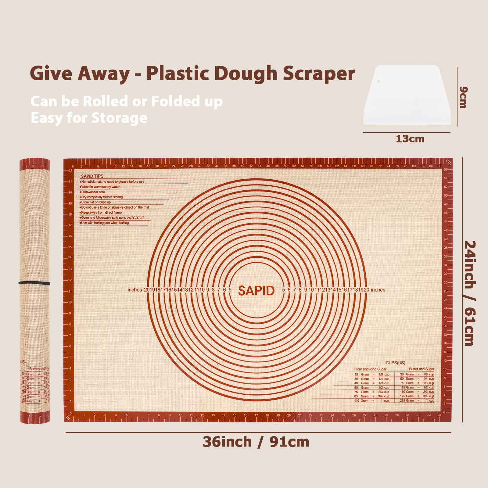 Sapid pastry mat non-slip design keeps dough from moving during rolling