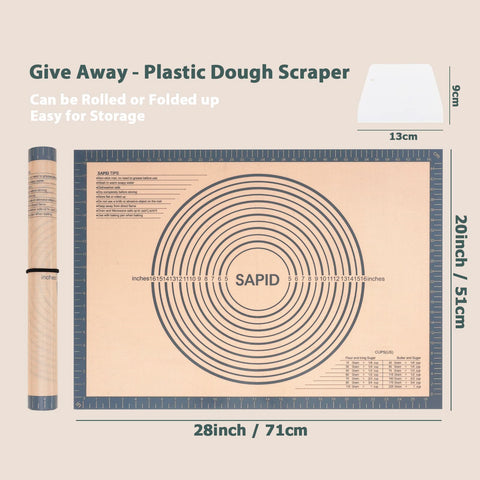 Sapid silicone baking mat with nonstick surface reduces sticking during dough work.