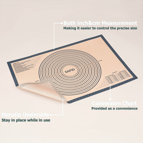 Sapid silicone kneading mat with anti-slip bottom stays secure on counter.