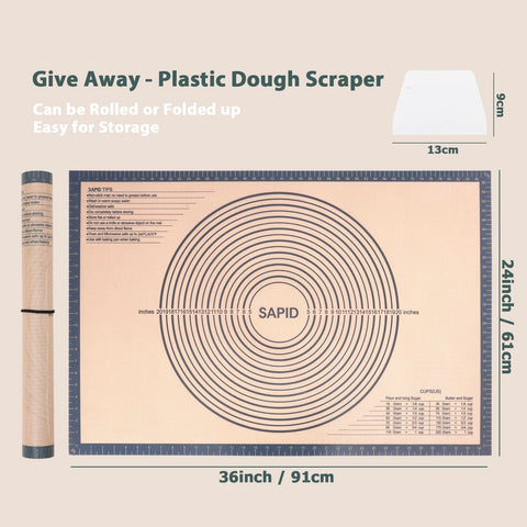 Sapid silicone pastry mat with nonstick surface aids smooth dough rolling.