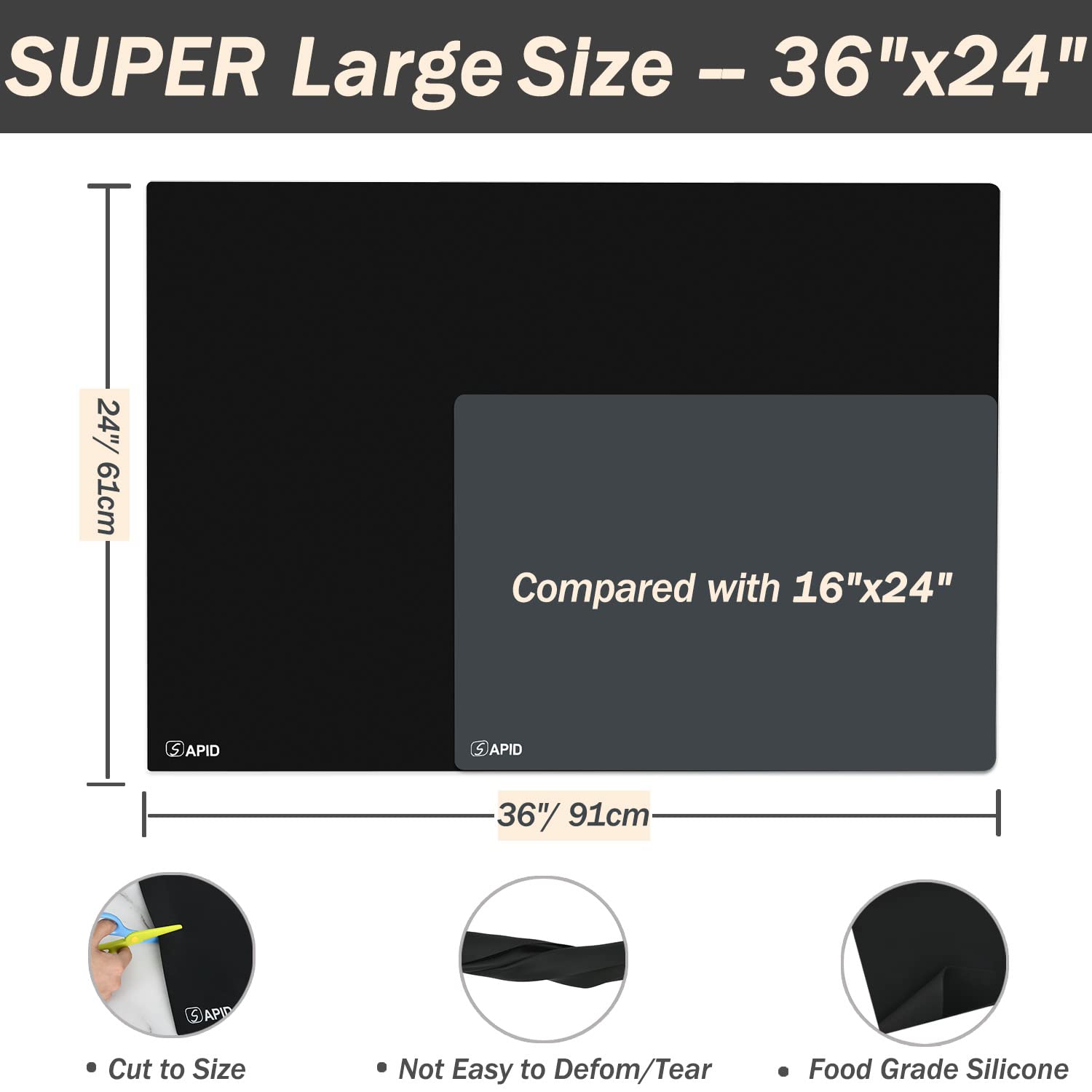 SAPID silicone placemat non-slip design keeps counters steady and organized.
