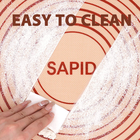 Sapid pastry mat includes a hair tie for compact storage
