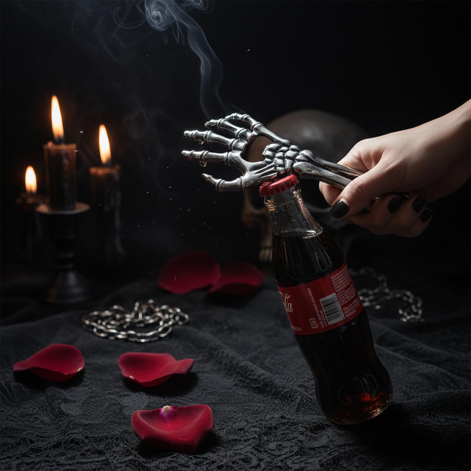 Sarcidery Skeleton Bottle Opener on a bar display for gothic appeal.