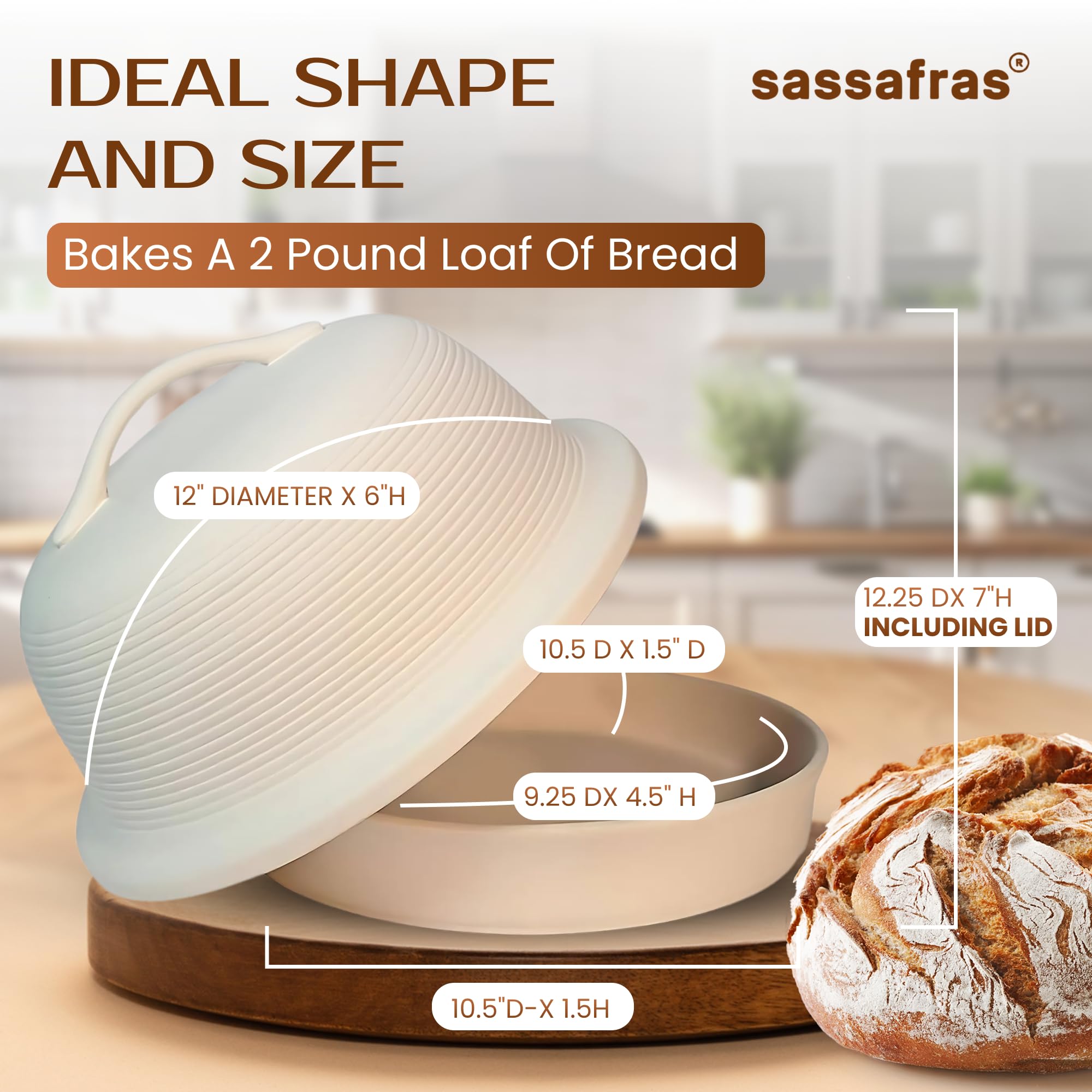 Sassafras Superstone La Cloche dome lid view emphasizes even heat distribution
