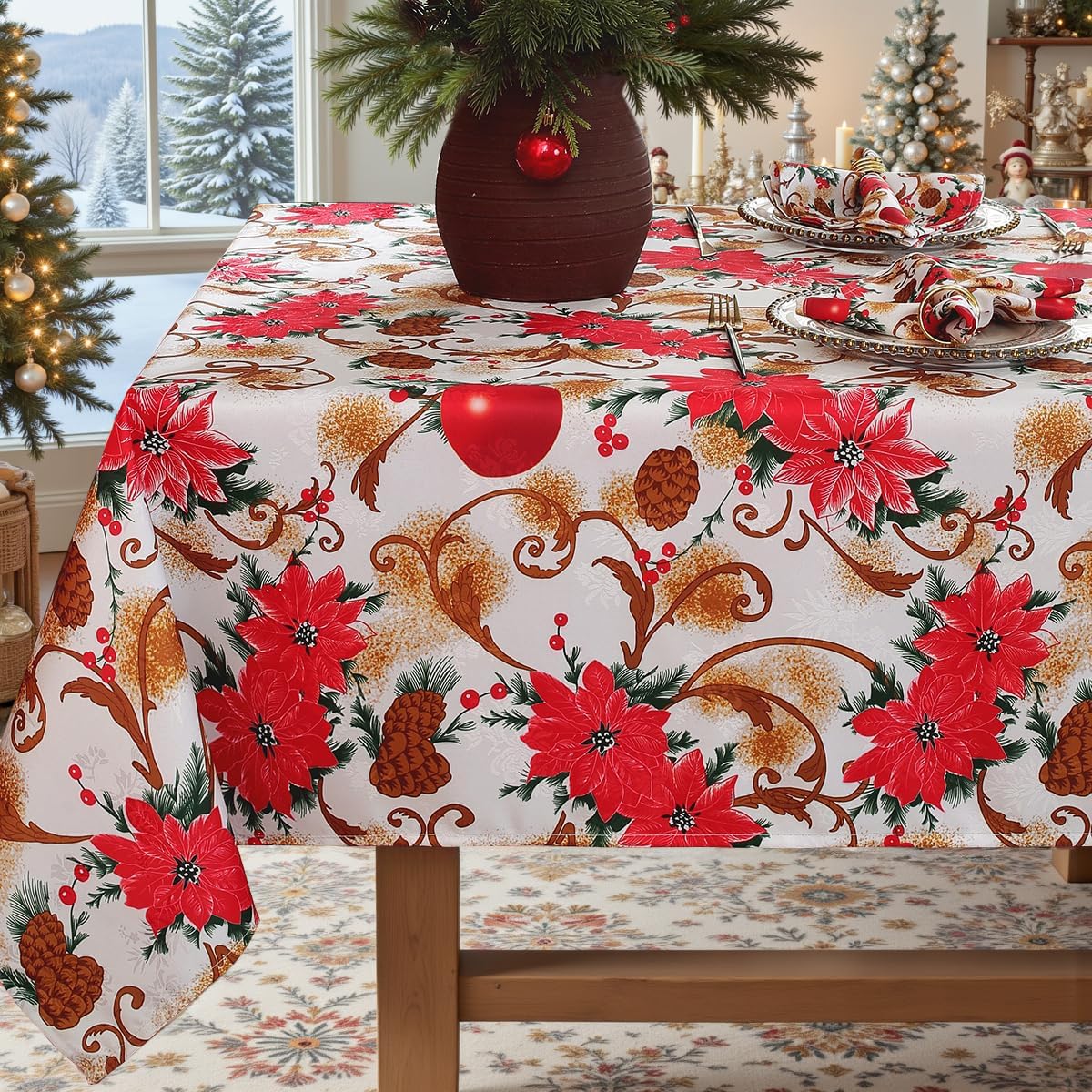 SASTYBALE Christmas tablecloth on a dining table for festive gatherings.