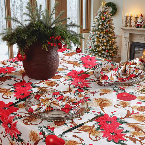 SASTYBALE poinsettia pattern close-up adds seasonal elegance.