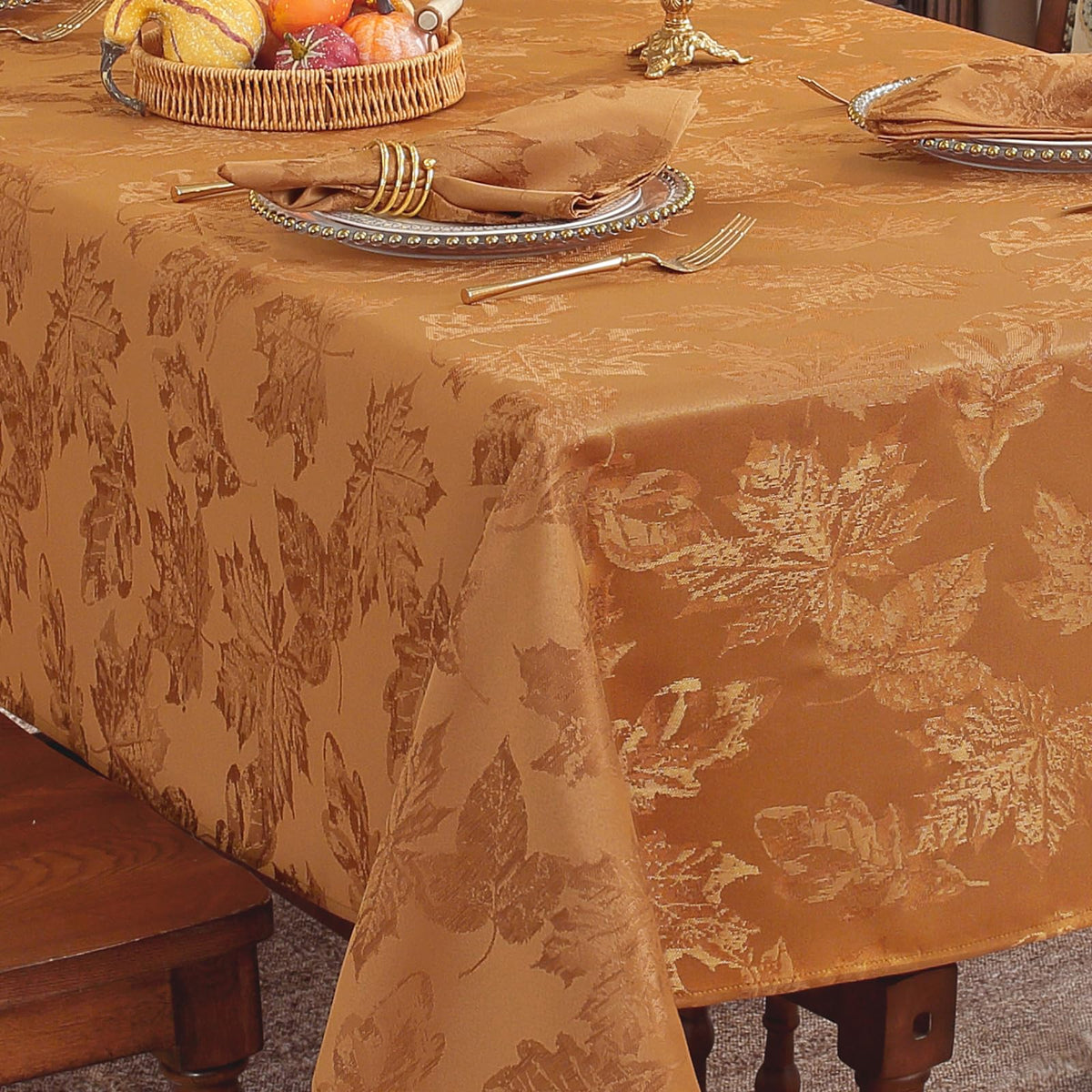 SASTYBALE fall tablecloth features brown maple leaves jacquard pattern for autumn tables
