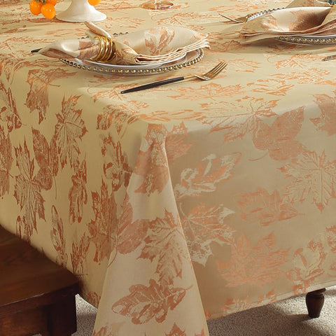 SASTYBALE fall tablecloth with maple leaves on beige/gold, adding autumn charm.