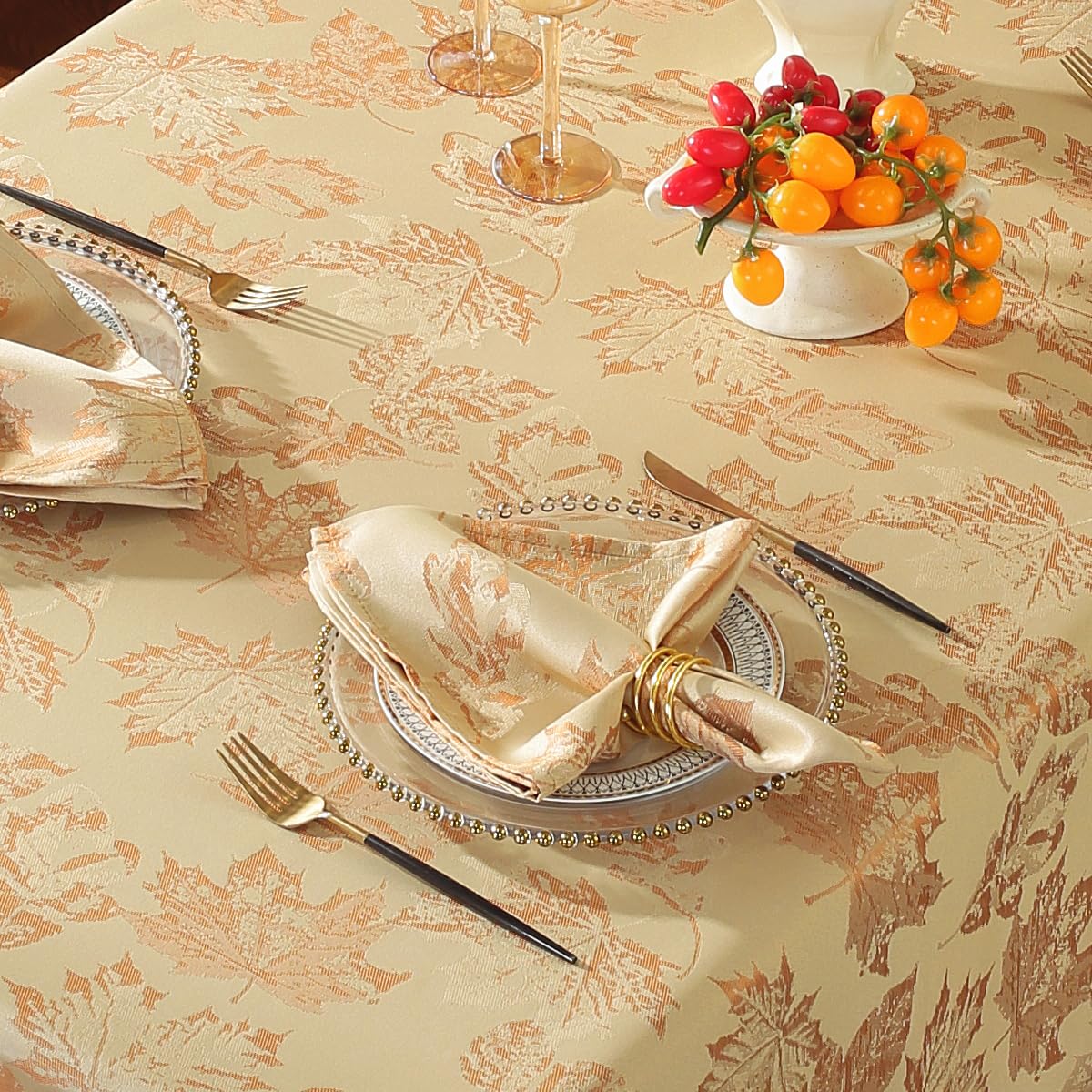 Beige and gold tones suit many autumn table settings.
