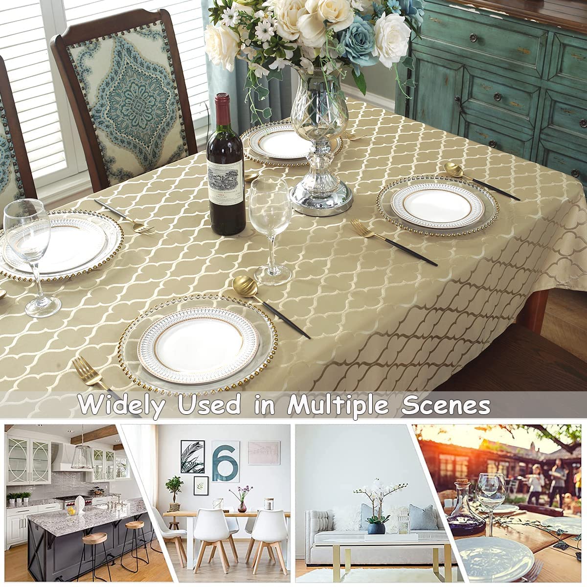 SASTYBALE jacquard tablecloth gold-tone fabric adds luxurious ambiance.
