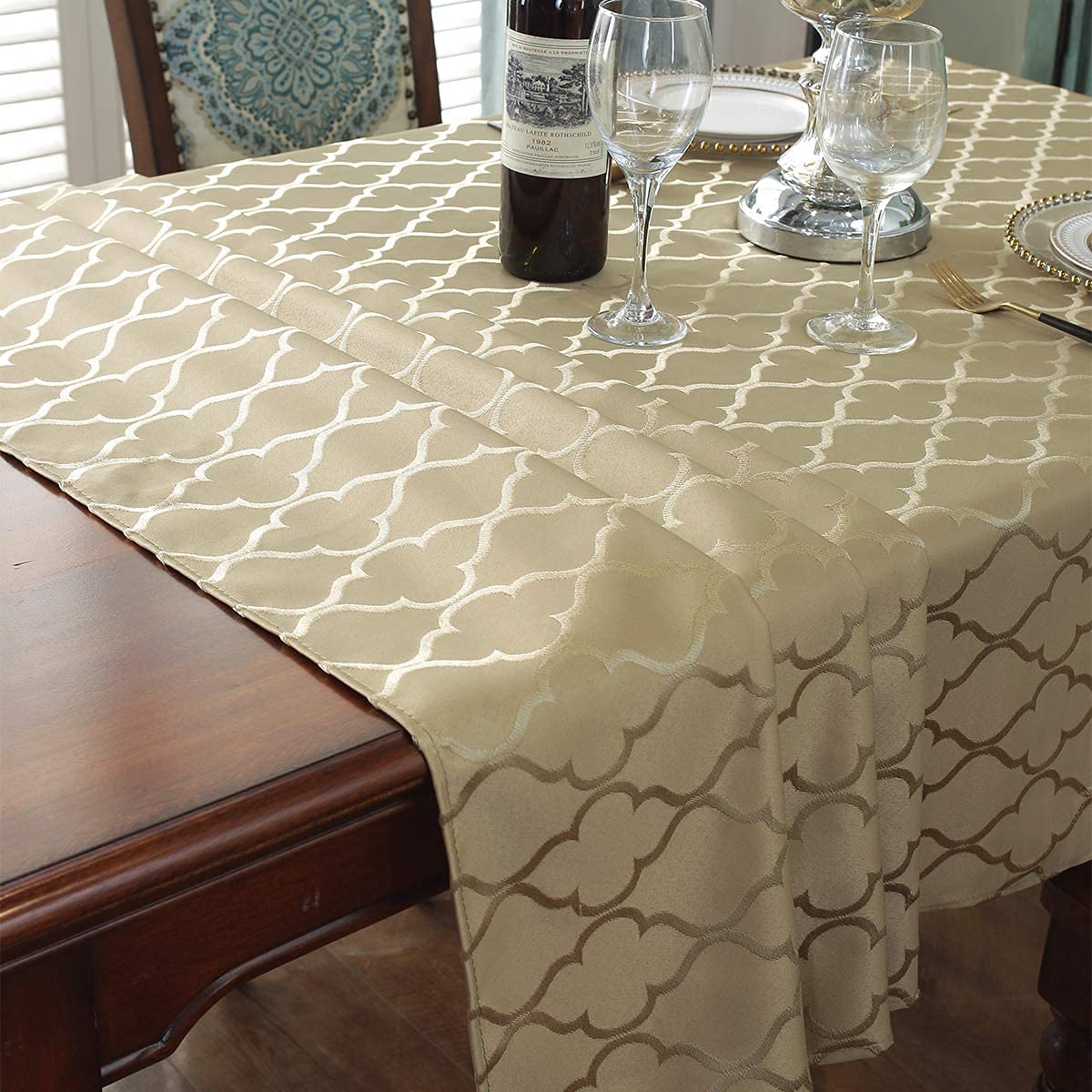 SASTYBALE jacquard tablecloth outdoor setup for patio dining.