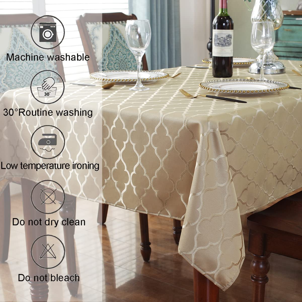 SASTYBALE jacquard tablecloth wrinkle-free finish maintains a neat table.