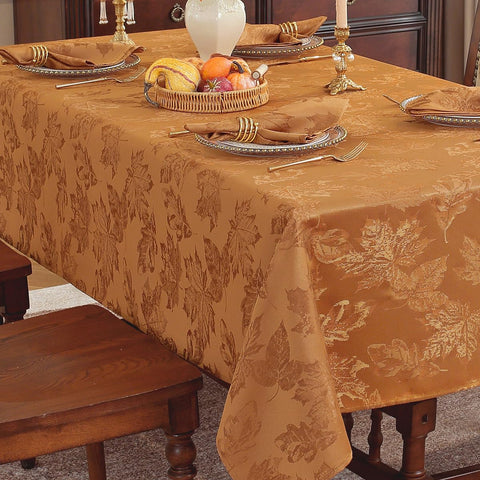 Close-up of maple leaf design detail on SASTYBALE tablecloth