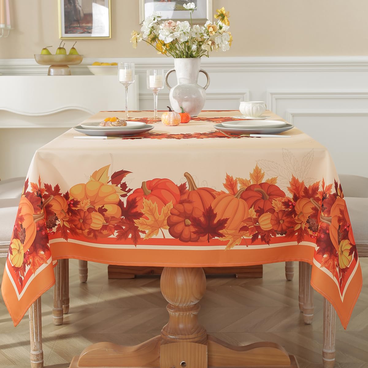 SASTYBALE pumpkin tablecloth with waterproof finish for easy cleanup.