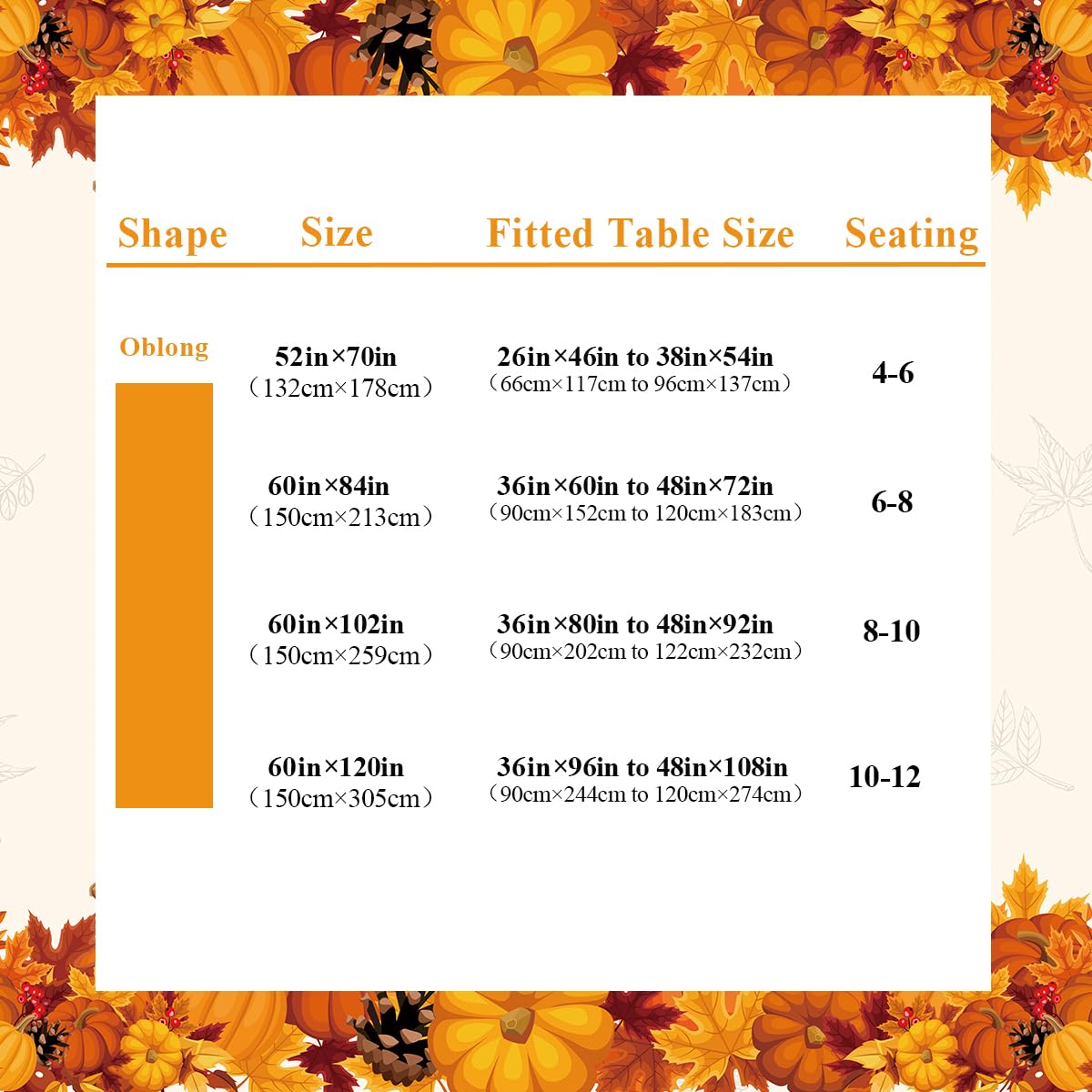 SASTYBALE 52x70 inch rectangle fit for standard dining tables.