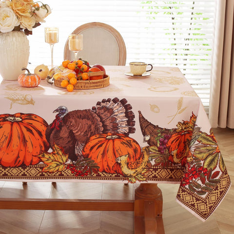 SASTYBALE Thanksgiving tablecloth in brown turkey design for festive dining.