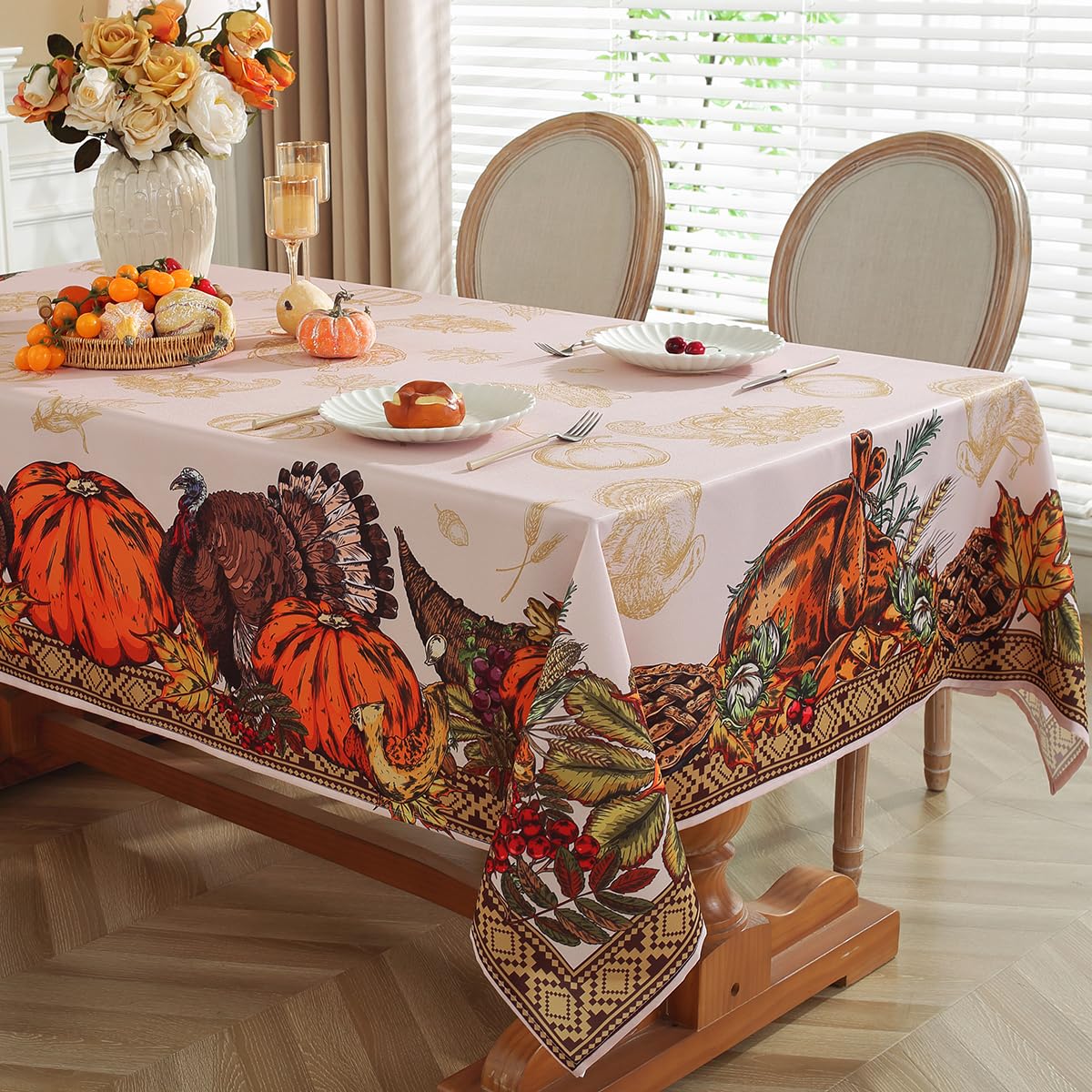 SASTYBALE wrinkle-free brown tablecloth ideal for autumn celebrations.