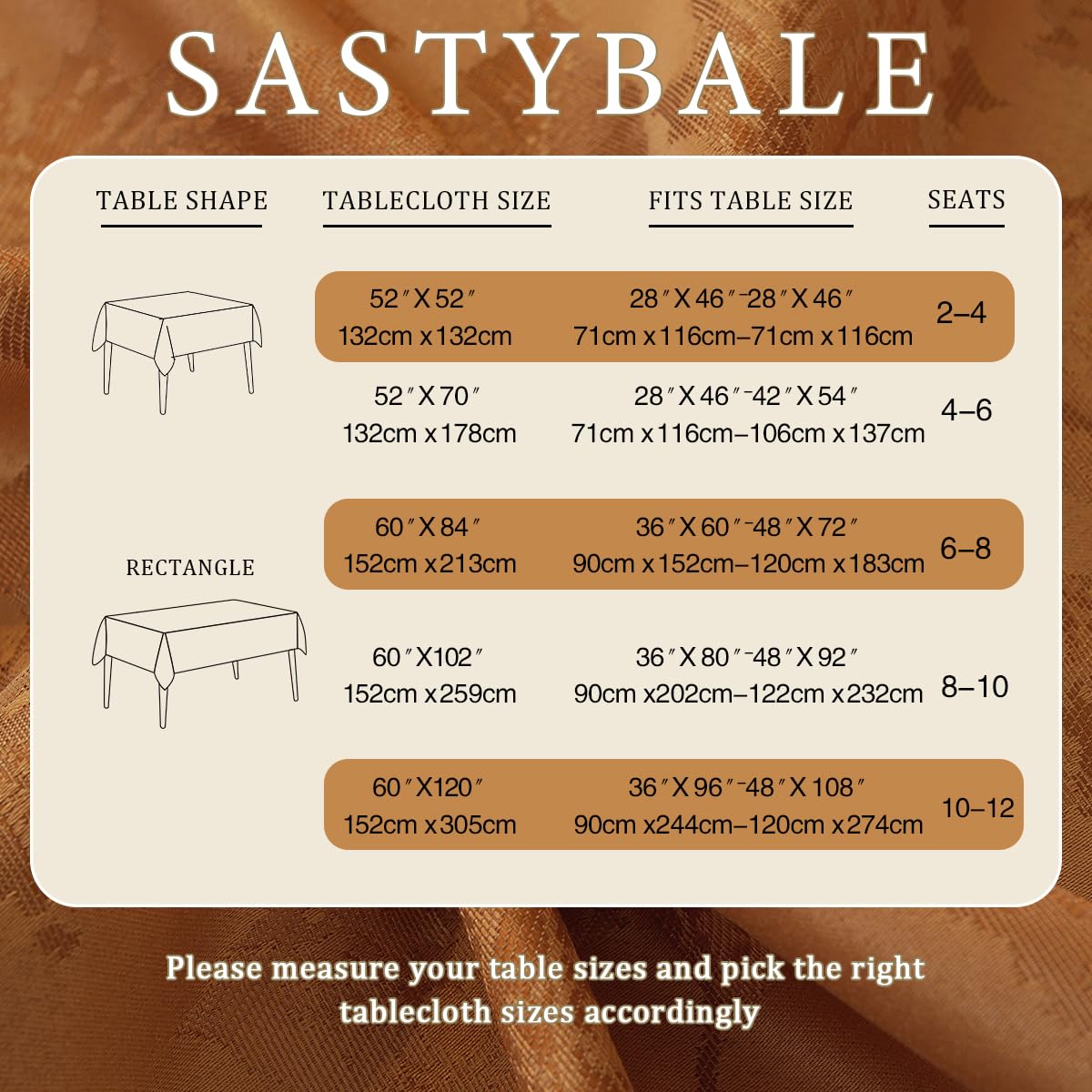 Wrinkle-resistant polyester SASTYBALE fall tablecloth maintains neat look