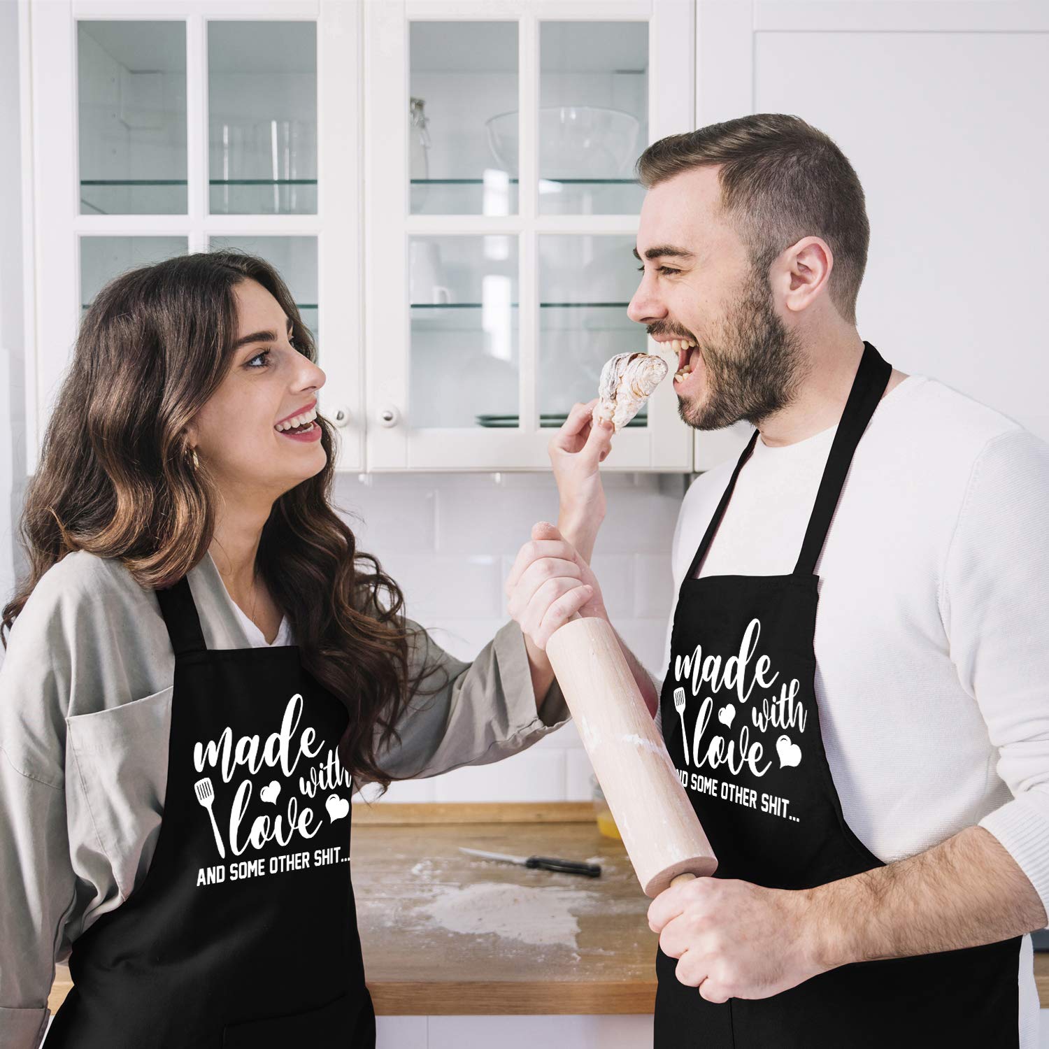 Saukore apron with adjustable neck strap for a comfortable, customizable fit.