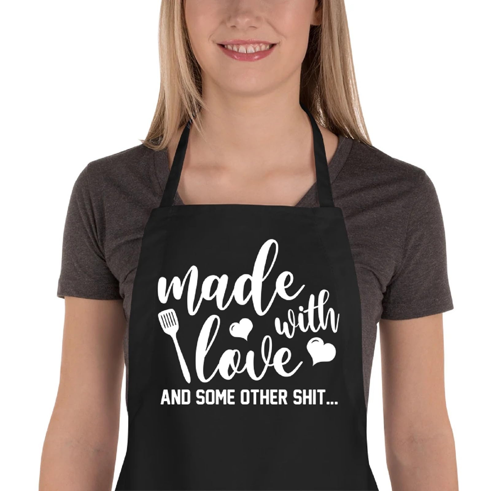 Saukore funny apron for women and men with two pockets for easy tool access.