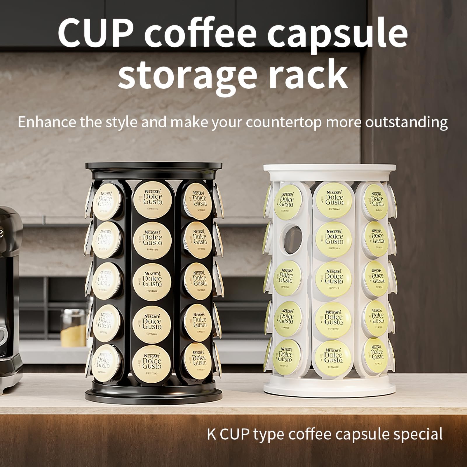 SAVORI coffee pod carousel black finish adds sleek countertop style