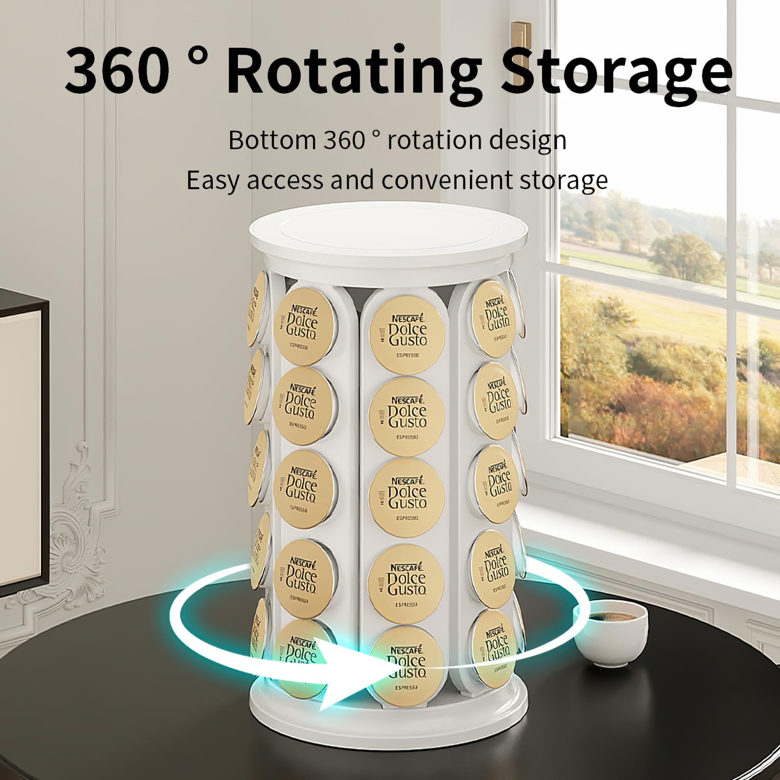 SAVORI carousel dimensions offer a compact footprint beside your coffee maker