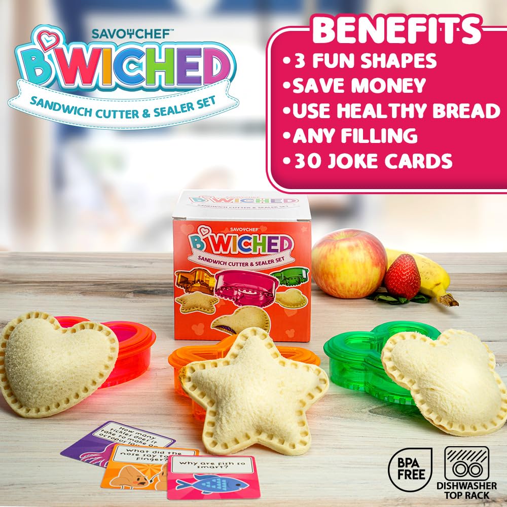 Savoychef crust cutter shapes sandwiches for healthier crust-free options.