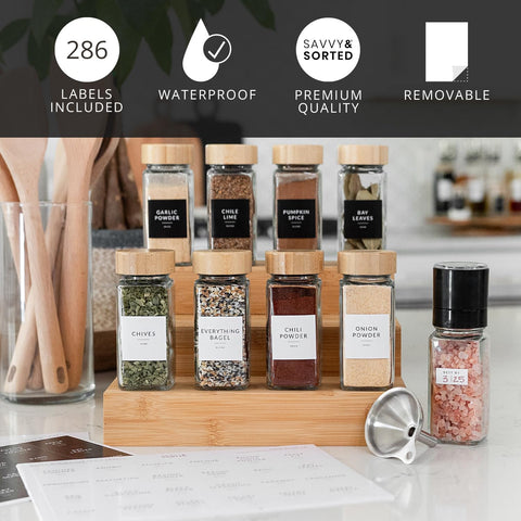 Savvy & Sorted bamboo lid on a spice jar for secure storage.