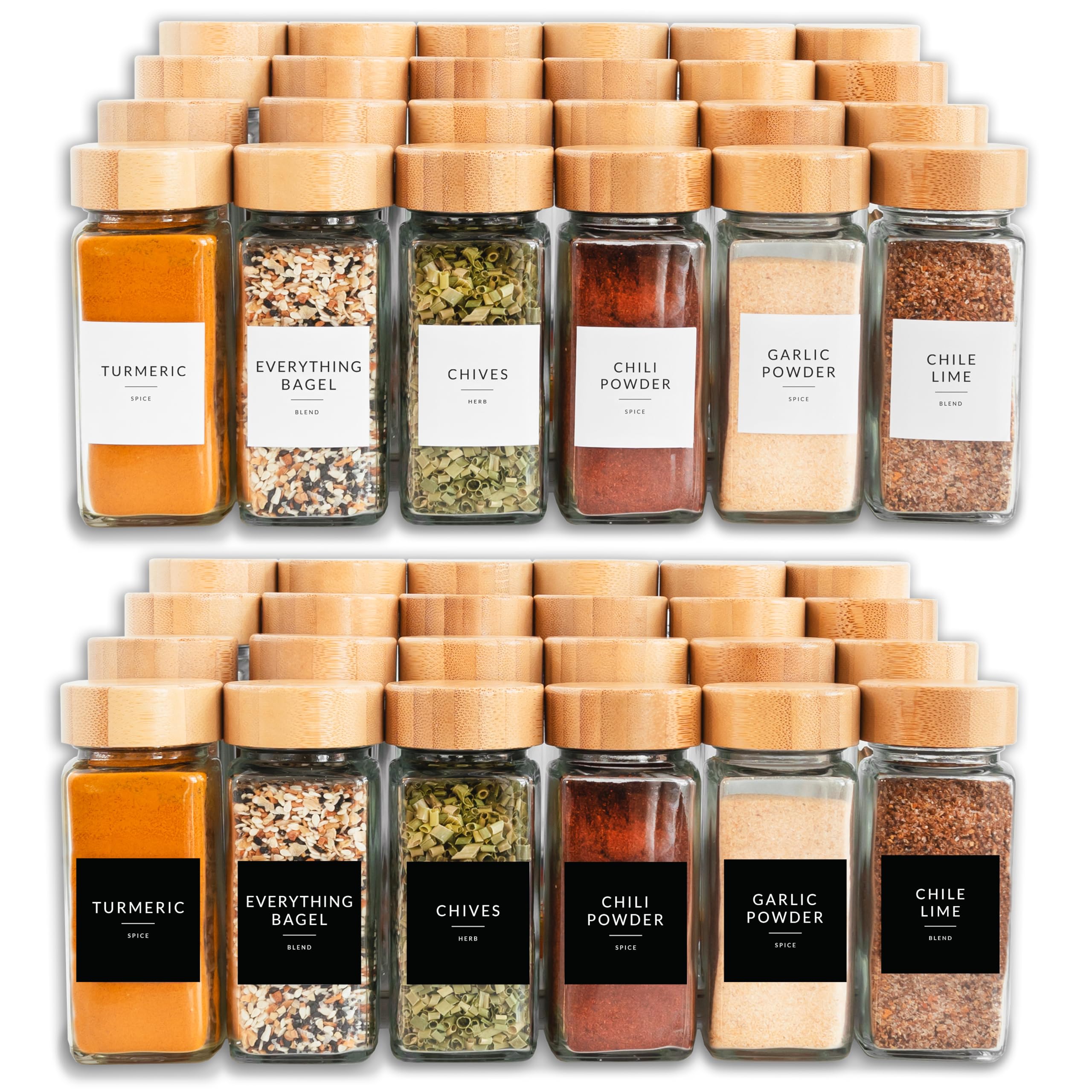Savvy & Sorted spice jars neatly arranged in a drawer.