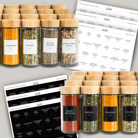 Savvy & Sorted shaker lids on jars for versatile pouring and storage.