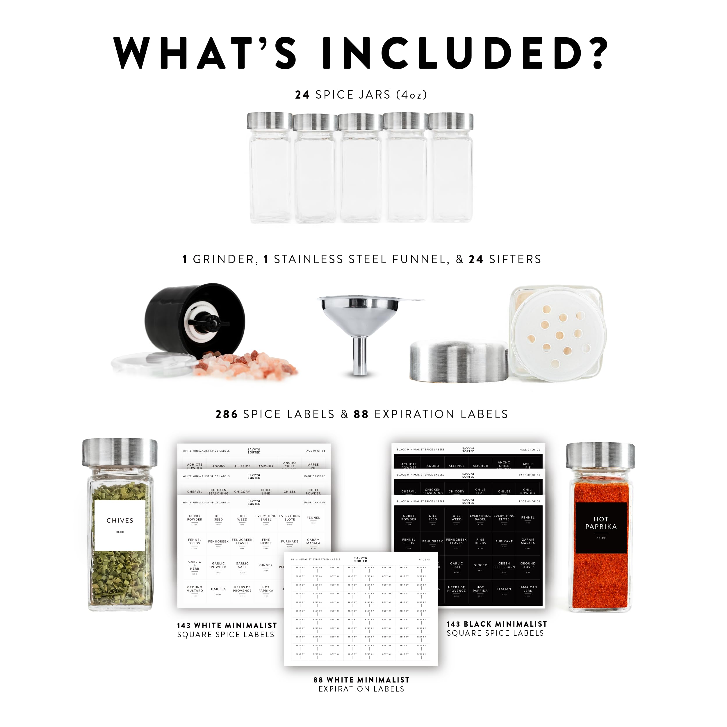 SAVVY & SORTED silver lids offer easy, precise pouring for herbs and spices.