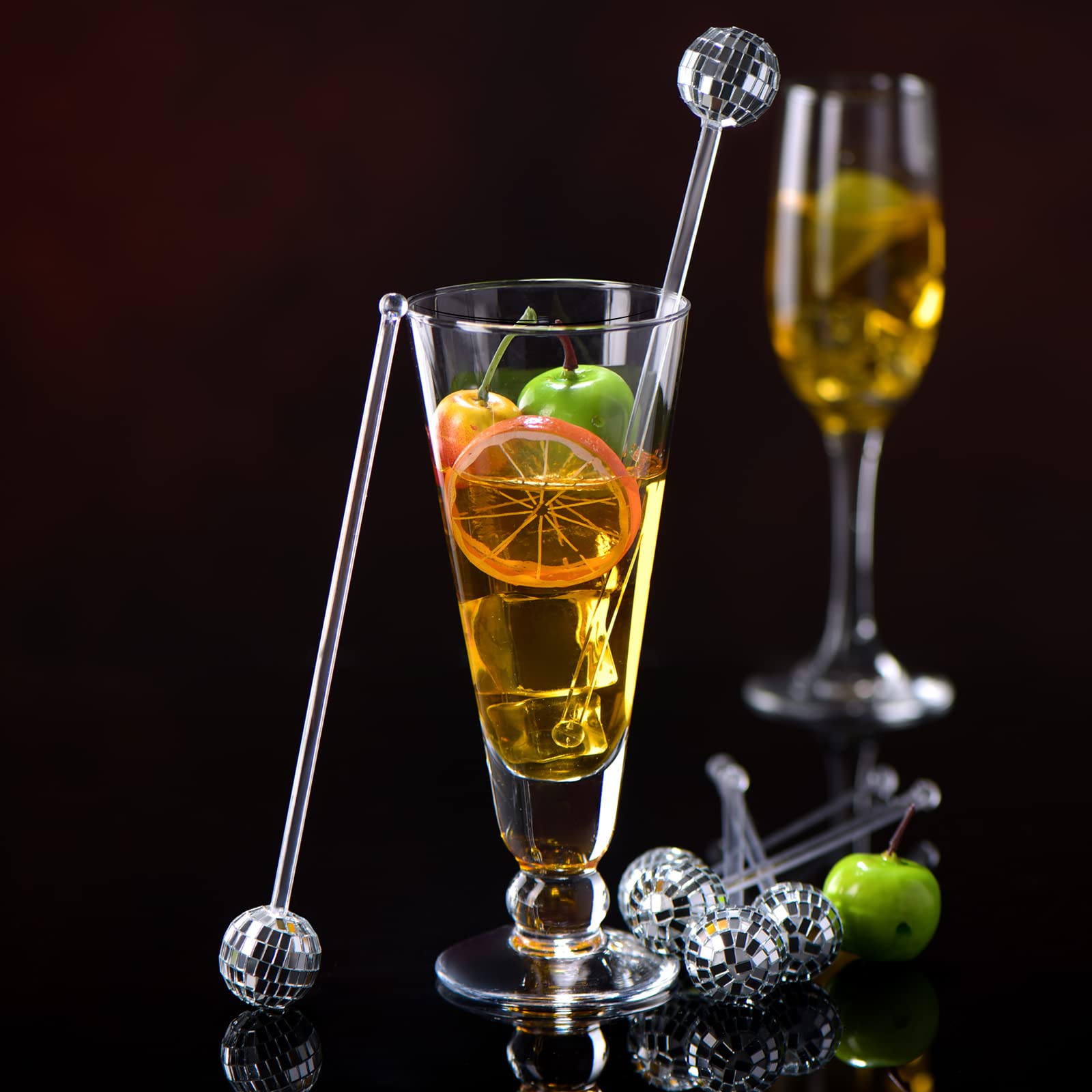 Plastic disco ball stirrers by Sawysine provide disposable convenience and style.