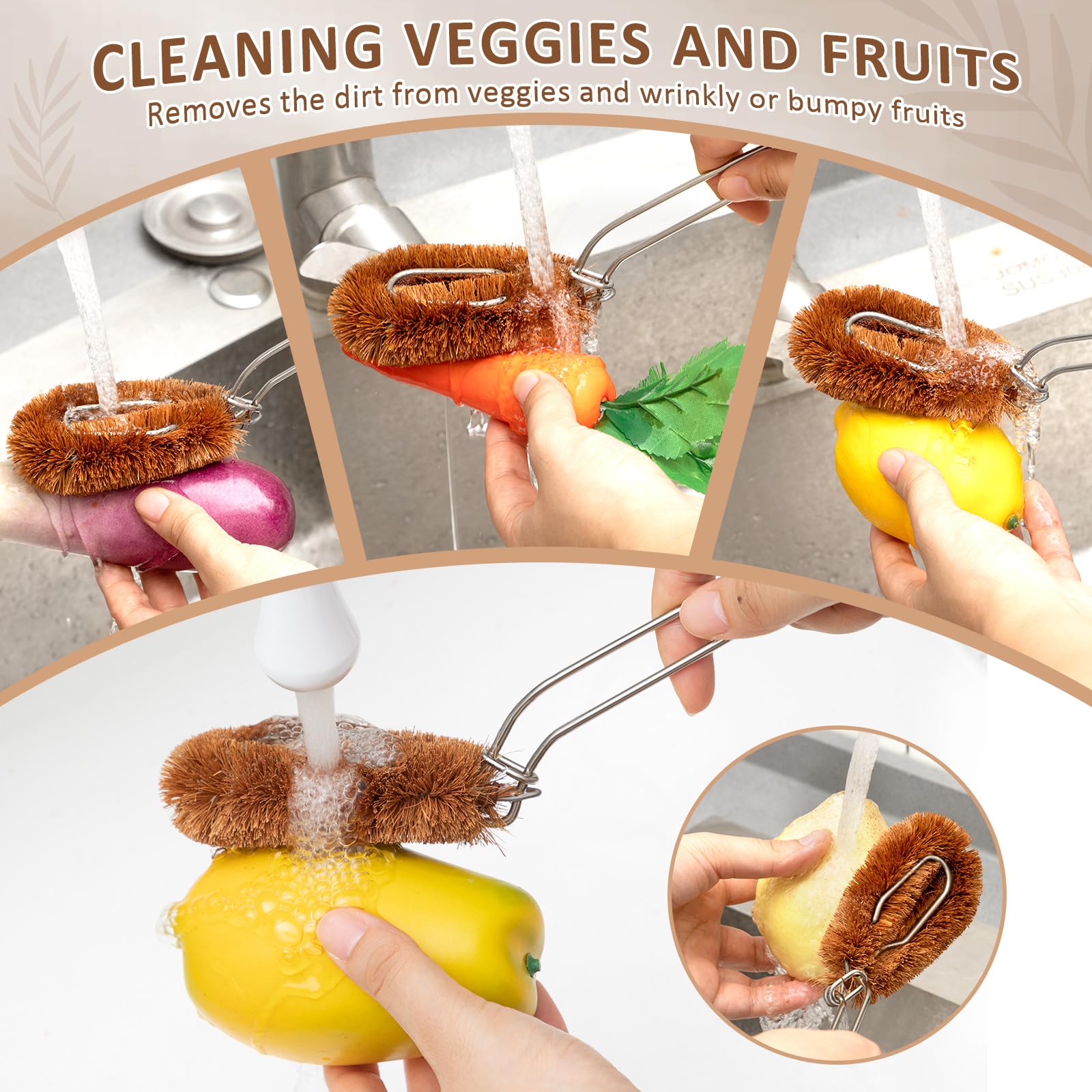 Sawysine Tawashi coconut coir bristles safely scrub pots and cookware