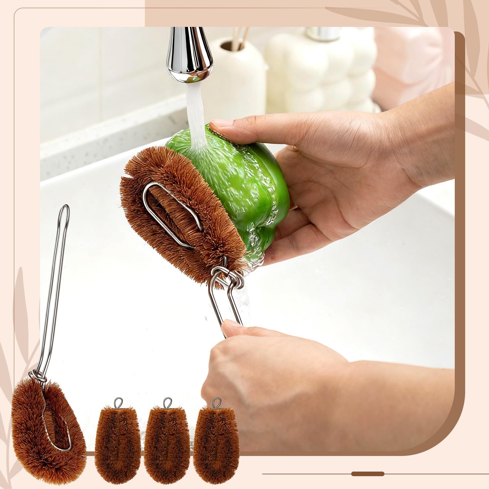 Sawysine Tawashi in action scrubbing fruit and vegetables for gentle cleansing