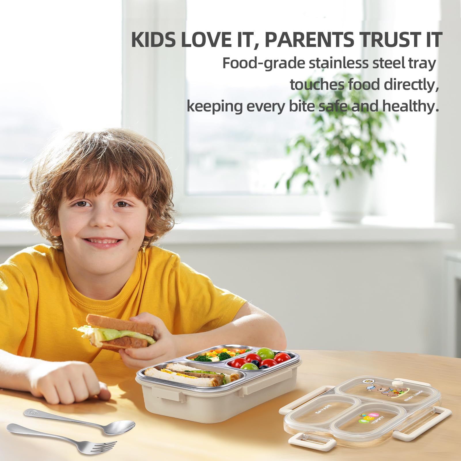 SAYAPE 3-compartment removable tray for portion control and easy cleanup.