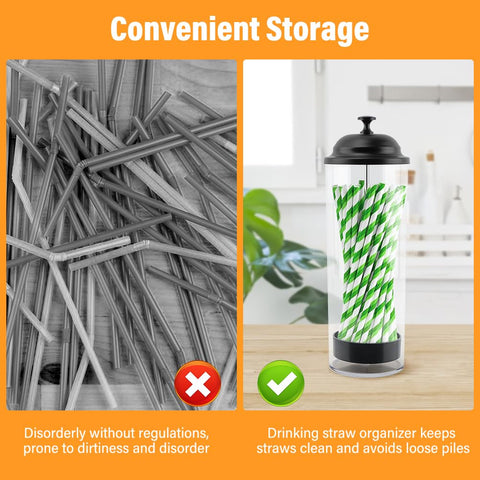 Saycker drinking straw container keeps straws organized and accessible for parties.