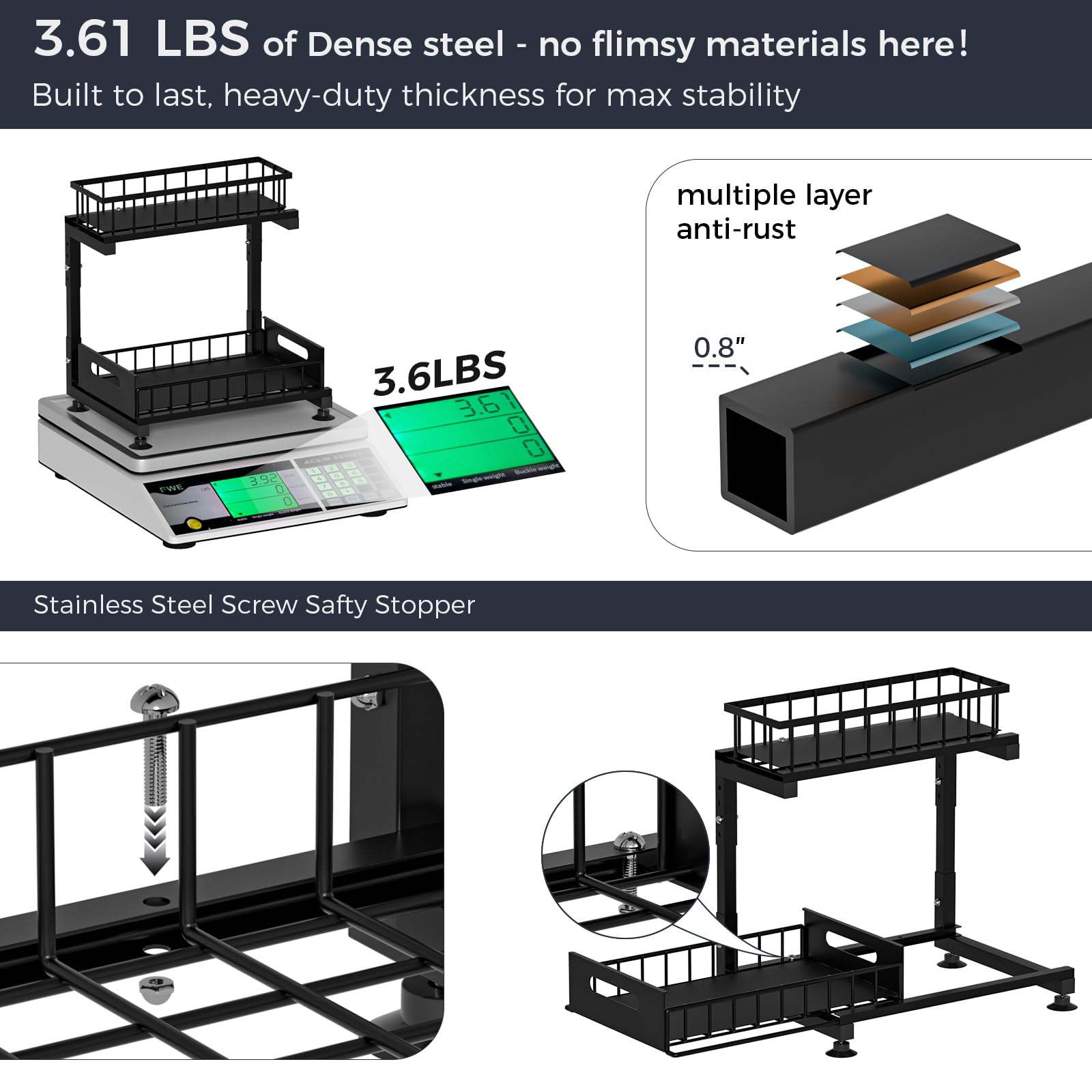 Saydear rust-resistant metal frame endures humid kitchens and bathrooms.