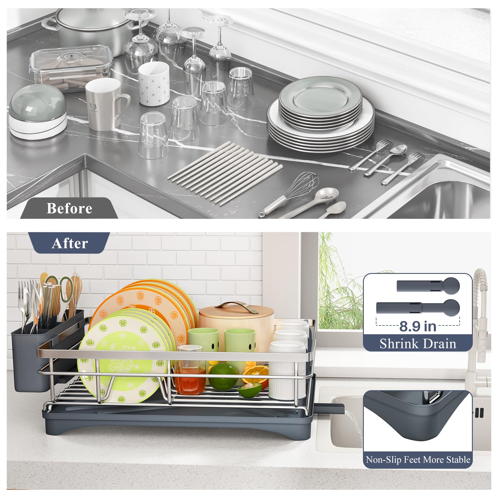 SAYZH kitchen setup showing large-capacity rack in action.