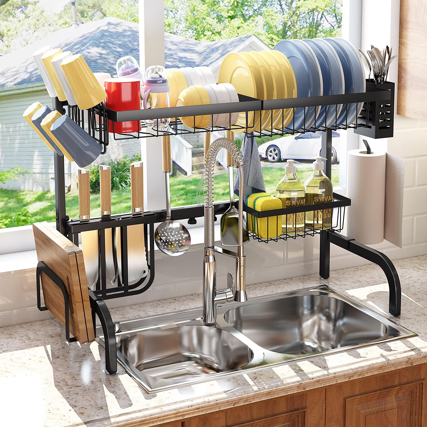 SayZH U-shape base keeps the counter clear while drying dishes.