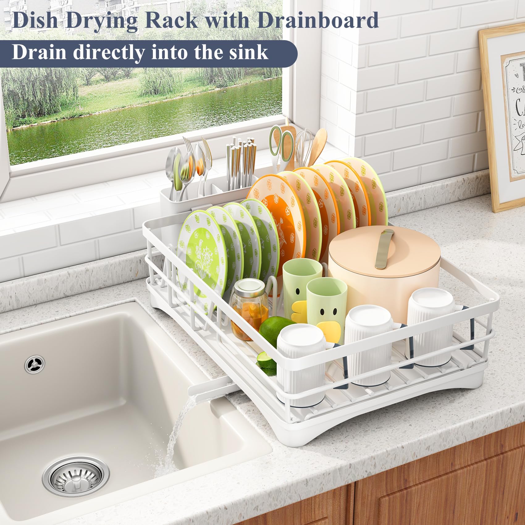 SAYZH dish drying rack showing three-slot utensil holder for spoons and forks