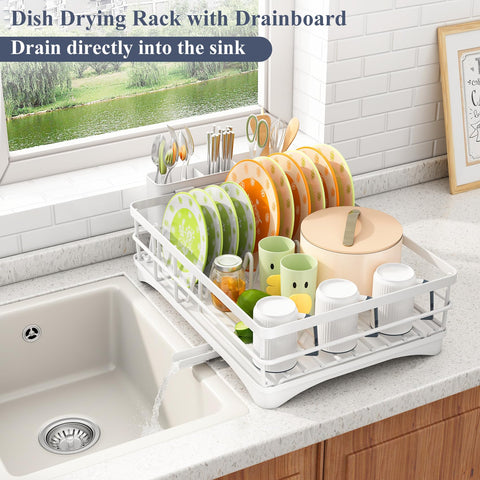 SAYZH dish drying rack showing three-slot utensil holder for spoons and forks
