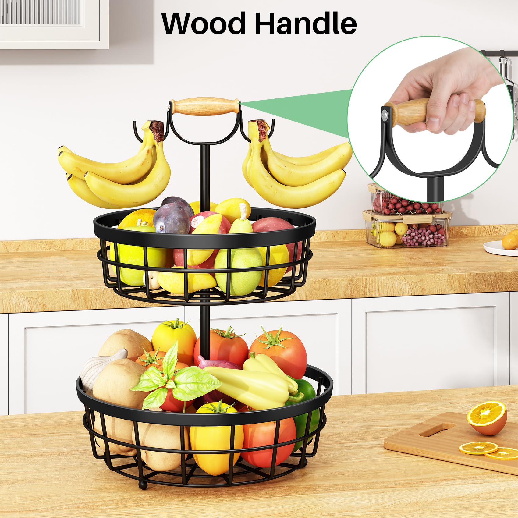SAYZH Dual banana tree hanger keeps bananas separate from other produce.