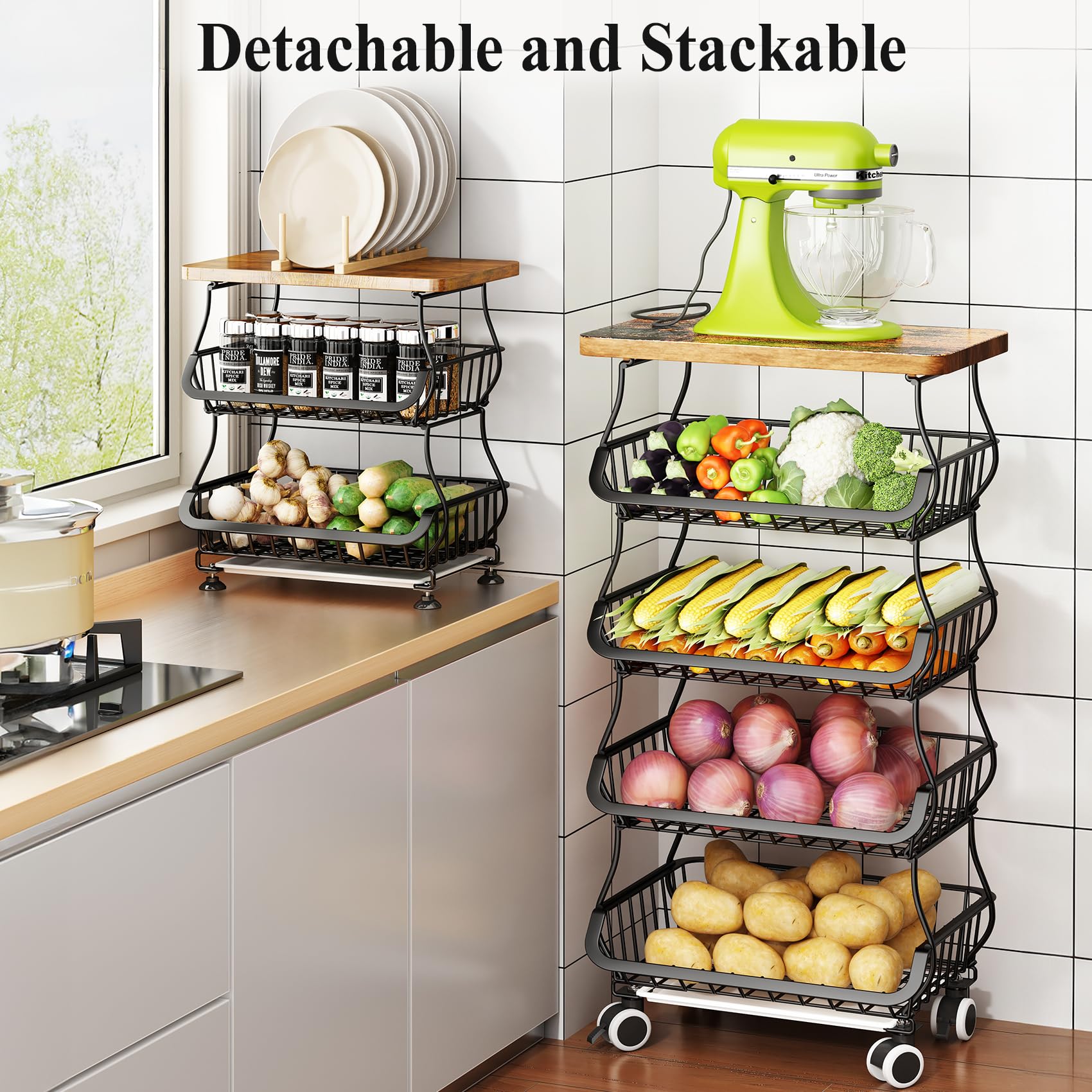 SAYZH rolling cart moves easily for cleaning and rearranging