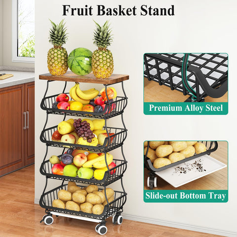 SAYZH stackable metal baskets on wheels maximize pantry efficiency