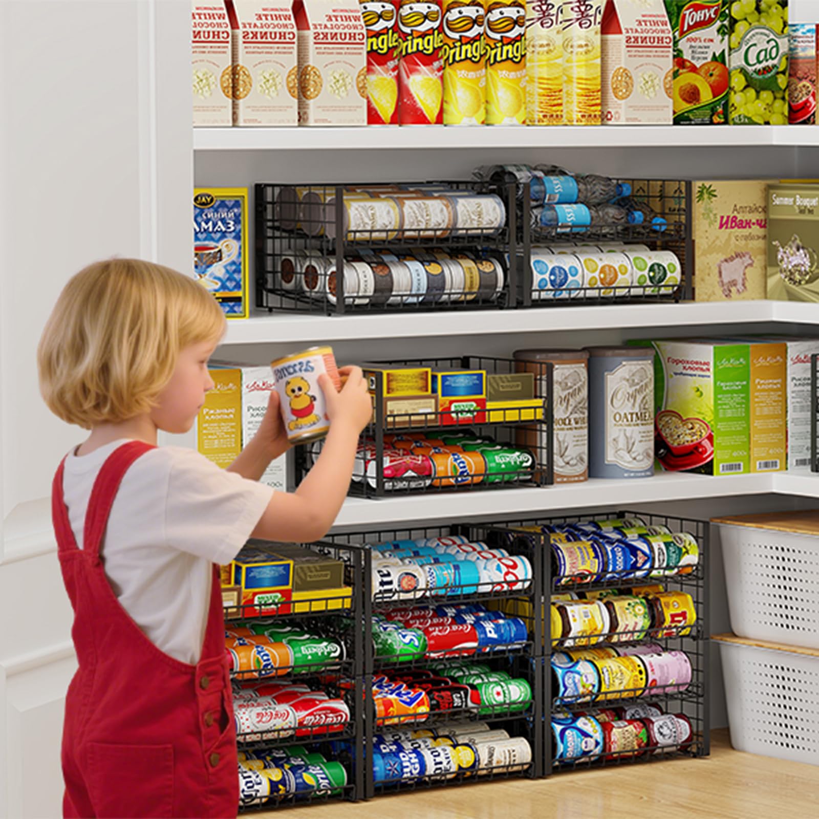 Sbanmao stackable can rack side view shows compact storage for tight pantry spaces