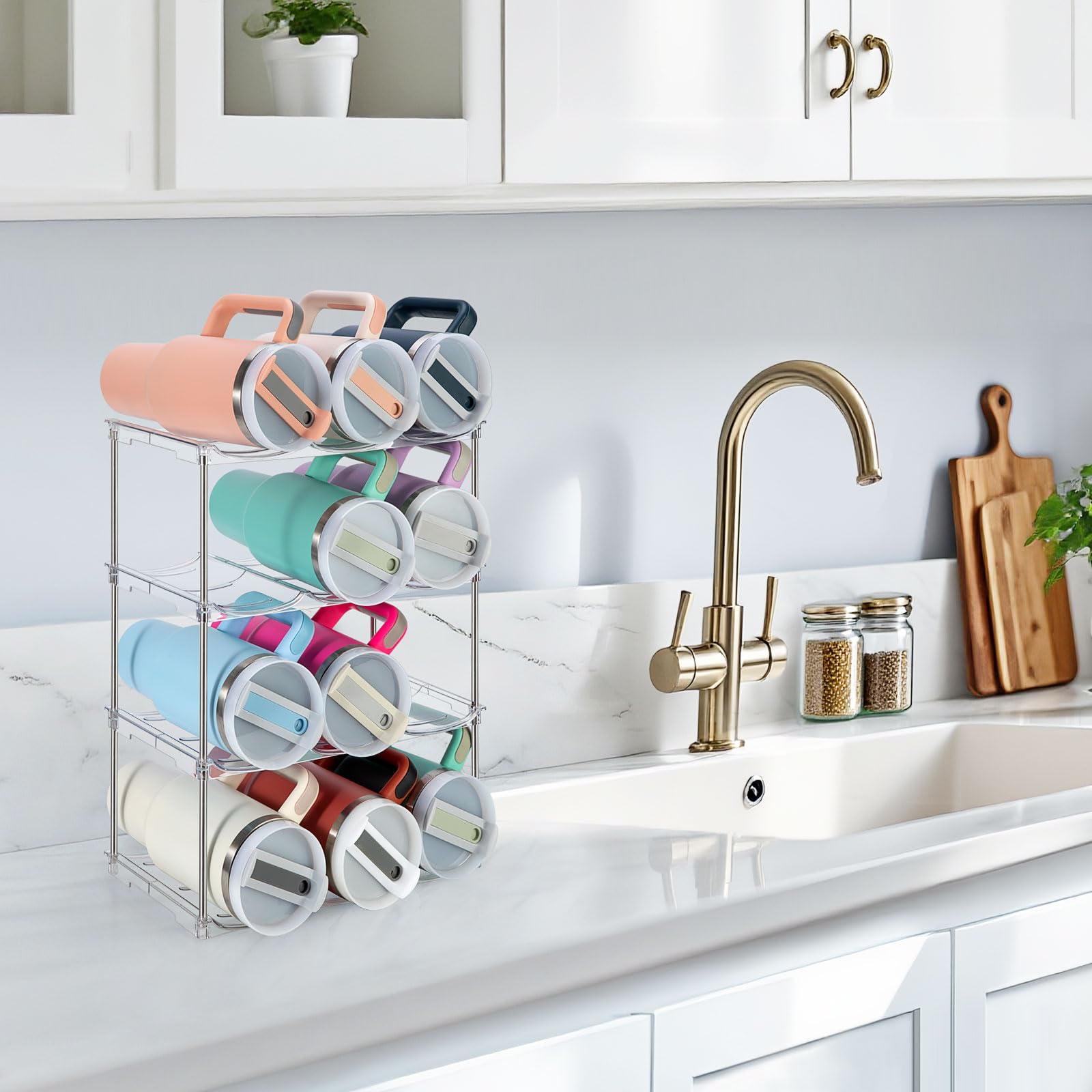 Sbosbo four-pack versatile storage for various bottle sizes.