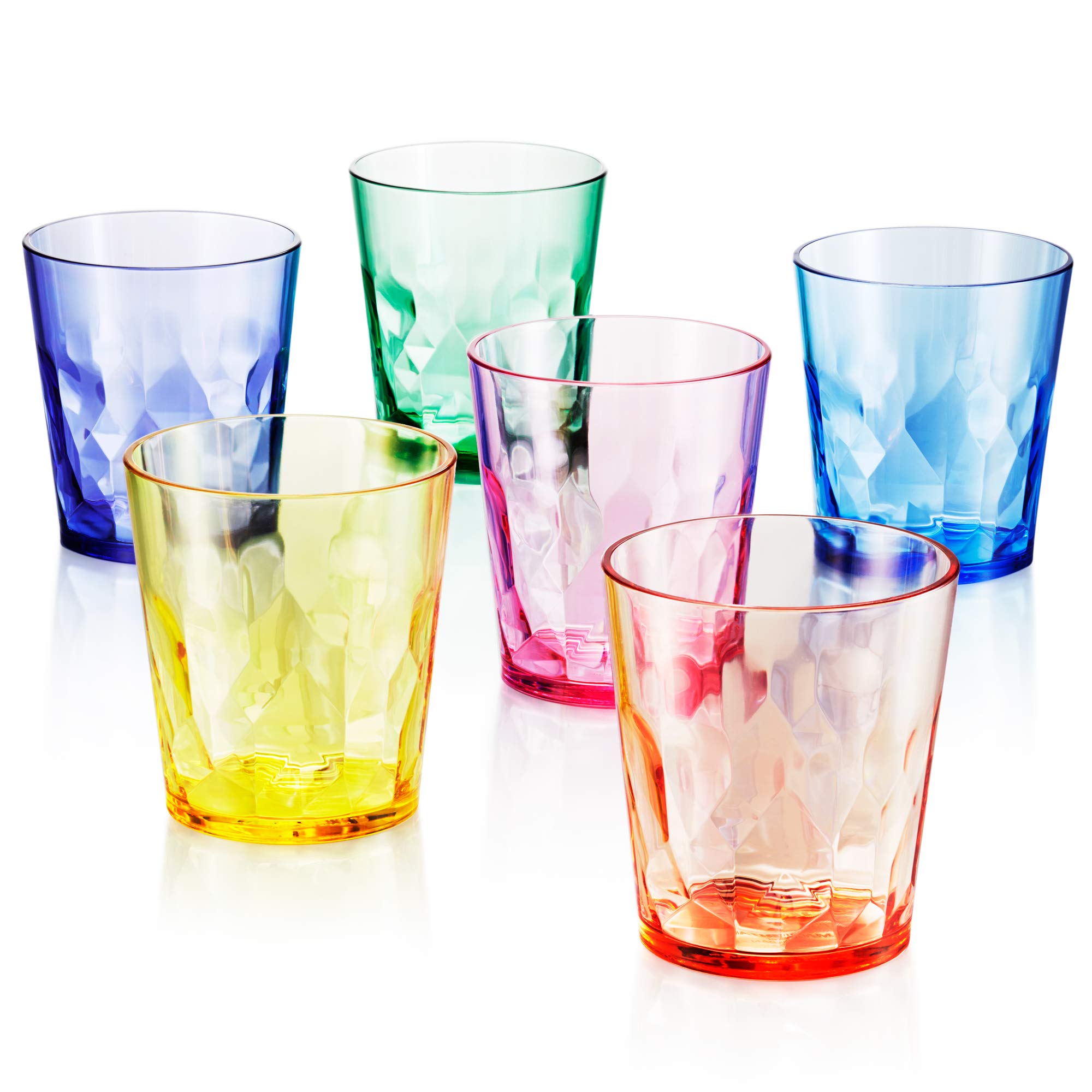 SCANDINOVIA crystal-clear acrylic glasses highlighting vibrant color options.