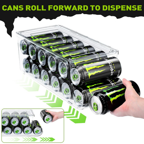 SCAVATA can dispenser clear bin displaying visible contents for quick fridge searches